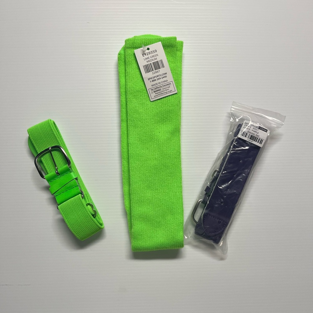 Softball belts and socks - new with tags !